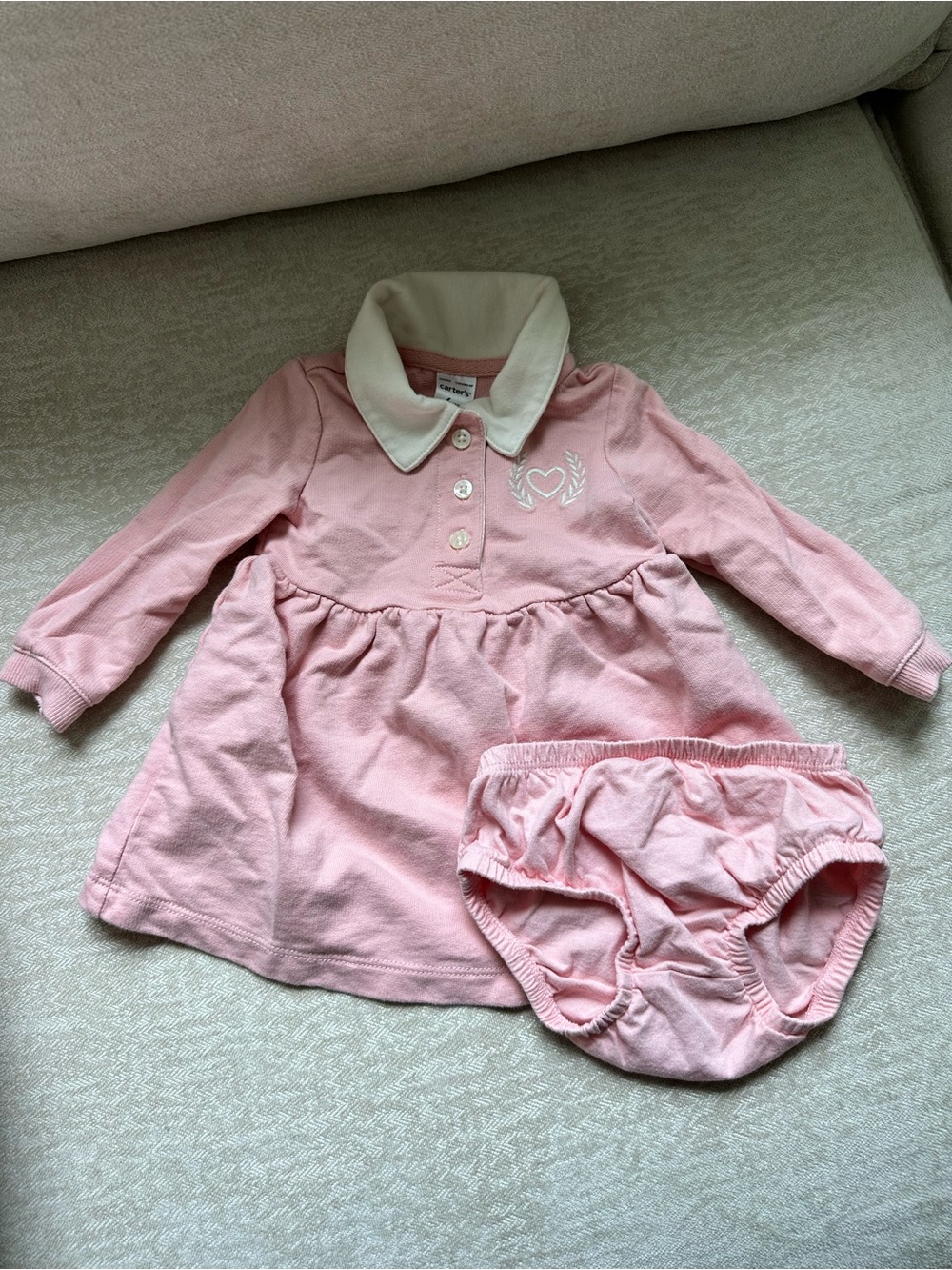 Carter's Pink Polo-Collar Baby Dress with Matching Bloomers